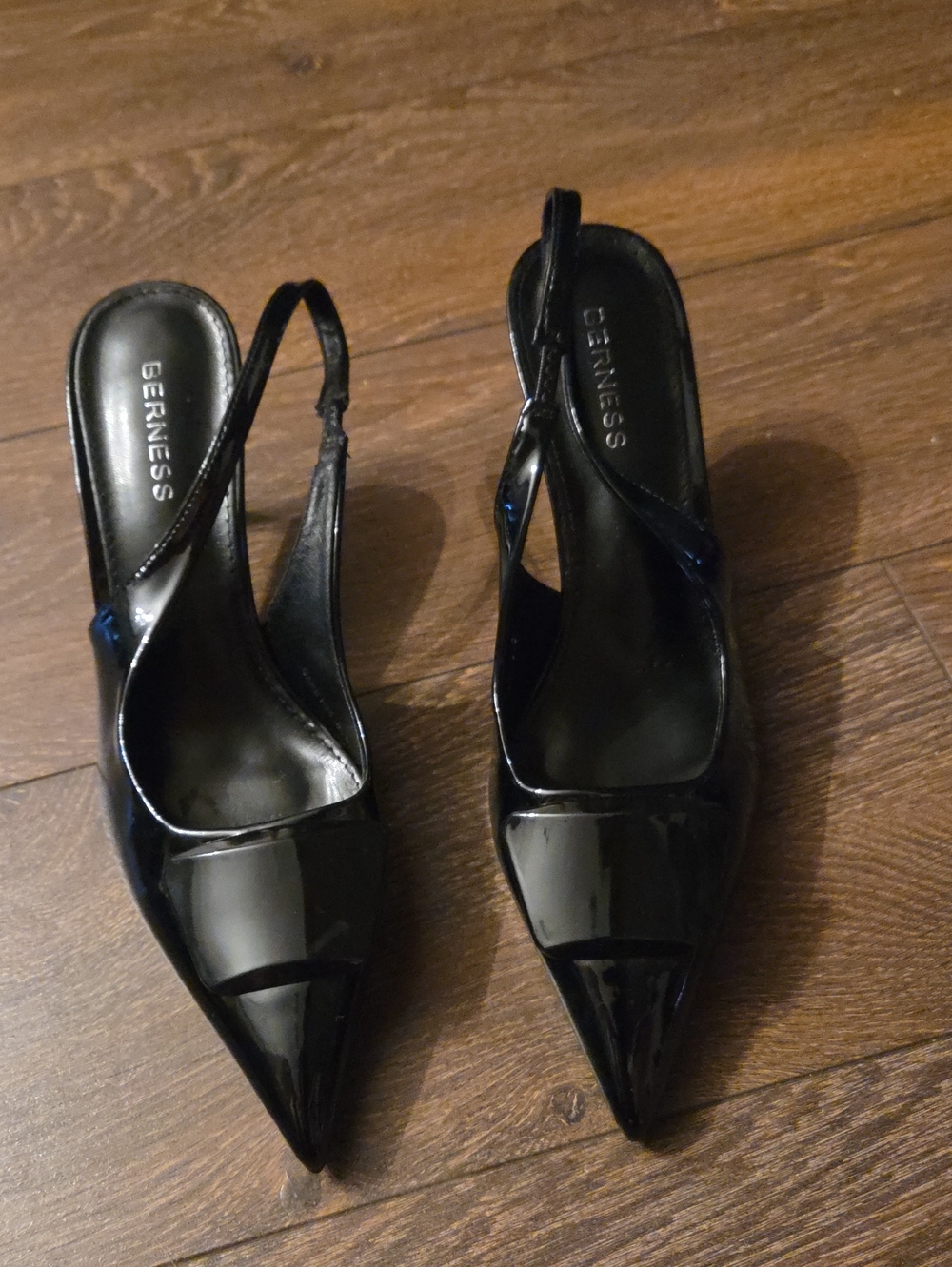 Berness Black Patent Pointed Slingback Heels